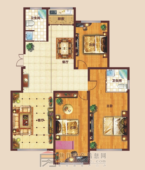 星凱國(guó)際城  三室兩廳兩衛(wèi) 約136㎡