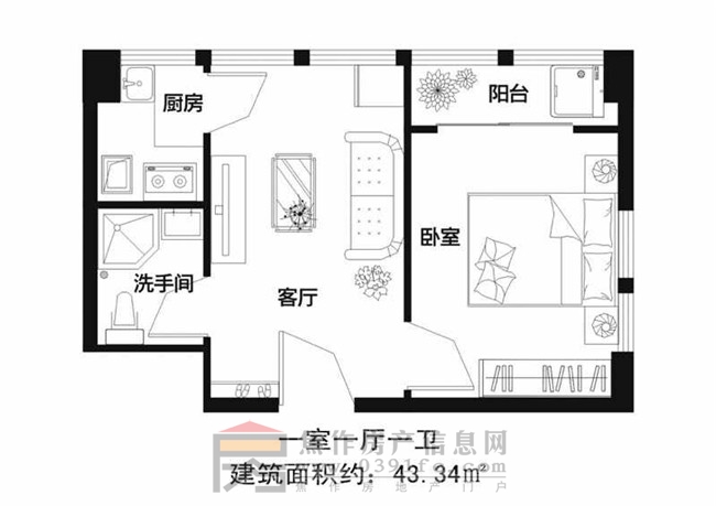 遠大·未來城一室一廳一衛(wèi) 建面約43.34㎡