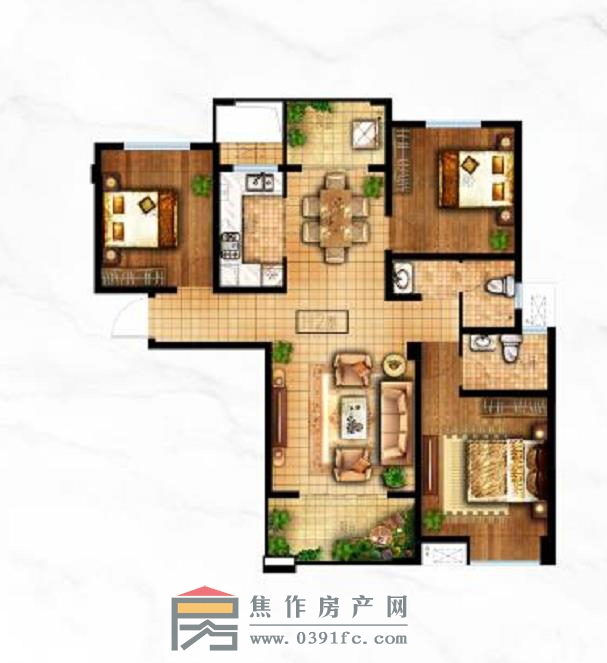悅東城H2悅峰三室兩廳兩衛(wèi)124.73㎡戶型圖